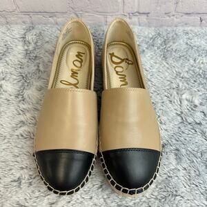 Sam Edelman Krissy Espadrille Flats Nude & Black Jute Trim Women's 7.5 Cap Toe